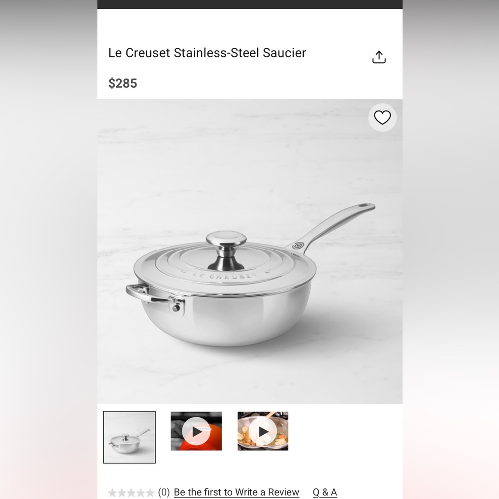 Le Creuset 4.3L Saucier Pan Stainless Steel Used Great Condition